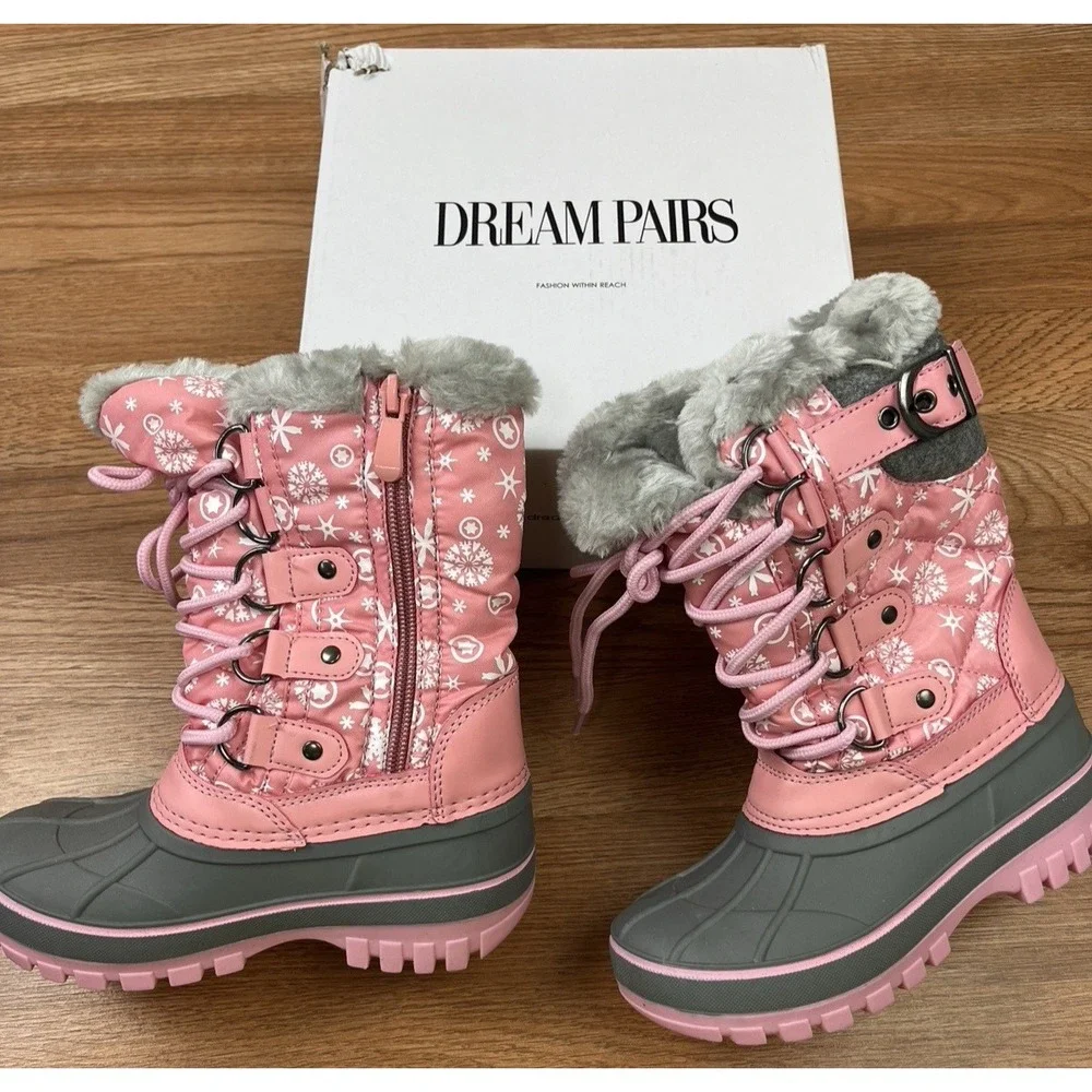 Dream Pairs Kriver Youth Girls Snow Boots Pink Toddler Size 11 Insulated NEW